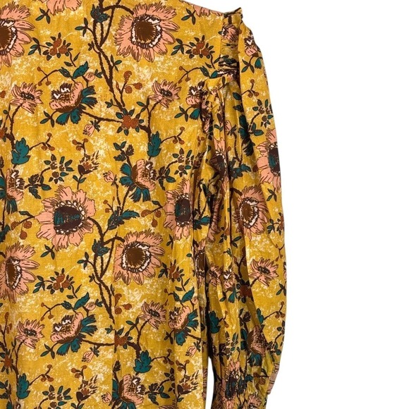 Bindu Corinne 100% Cotton‎ Long Sleeve Floral Top Yellow Ruffle Trim Size XL - Picture 8 of 11